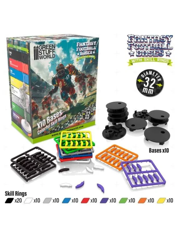 Compra Peanas Compatibles Blood Bowl 32mm con Skill Rings de Green Stu