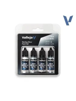 Compra Set 4 Colores Plata de Ley True Metallic Metal Vallejo 18ml (77