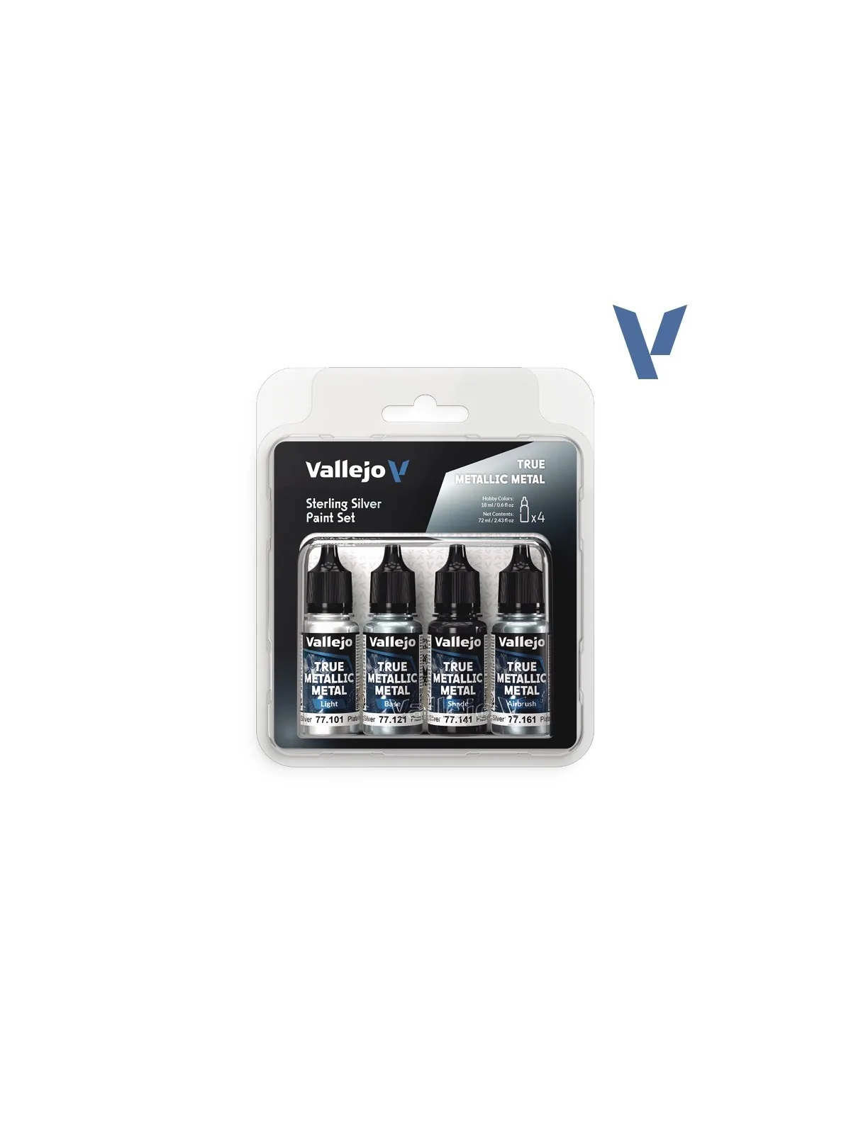 Compra Set 4 Colores Plata de Ley True Metallic Metal Vallejo 18ml (77