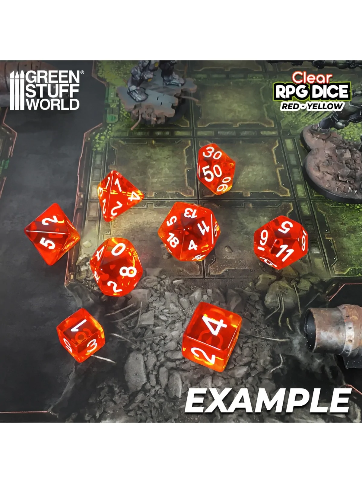 Compra 36 Dados D6 12mm: Rojo/Amarillo Transparente de Green Stuff Wor