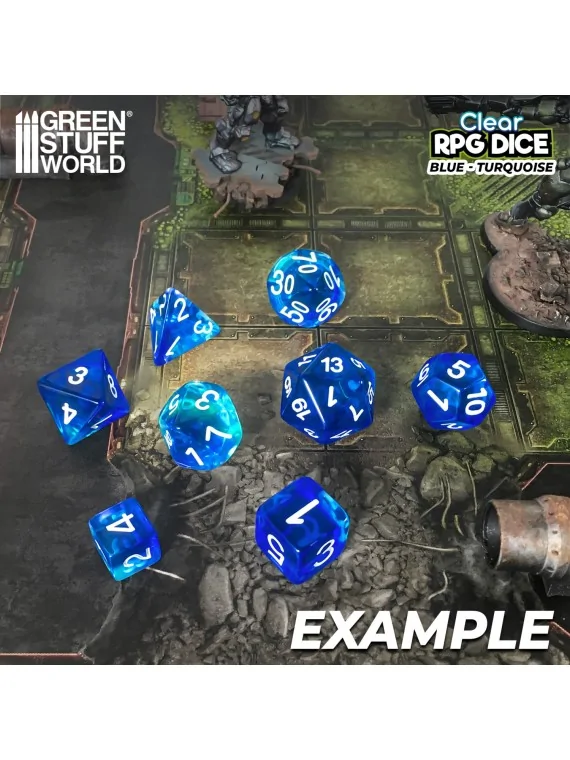 Compra 36 Dados D6 12mm: Azul/Turquesa Transparente de Green Stuff Wor