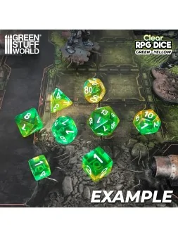 Compra 36 Dados D6 12mm: Verde/Amarillo Transparente de Green Stuff Wo