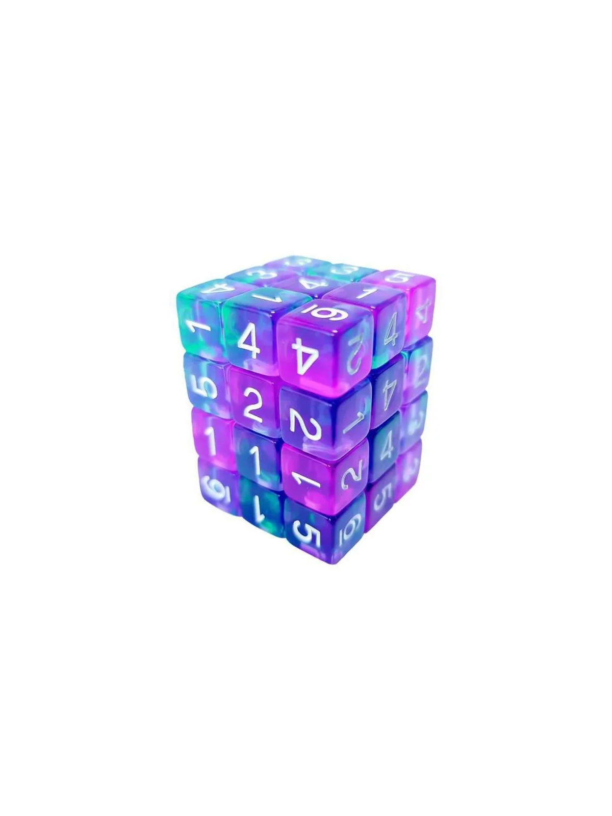 Compra 36 Dados D6 12mm: Turquesa/Lila Transparente de Green Stuff Wor