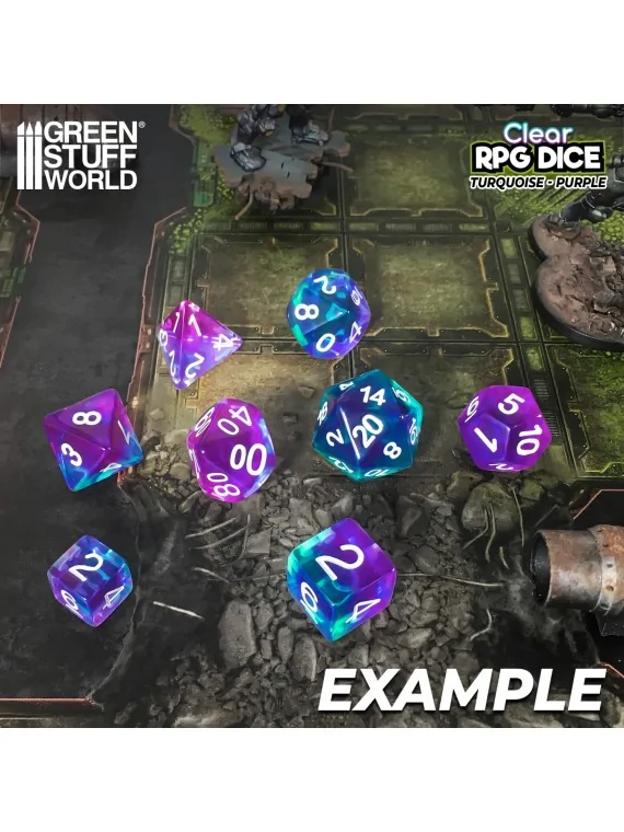 Compra 36 Dados D6 12mm: Turquesa/Lila Transparente de Green Stuff Wor