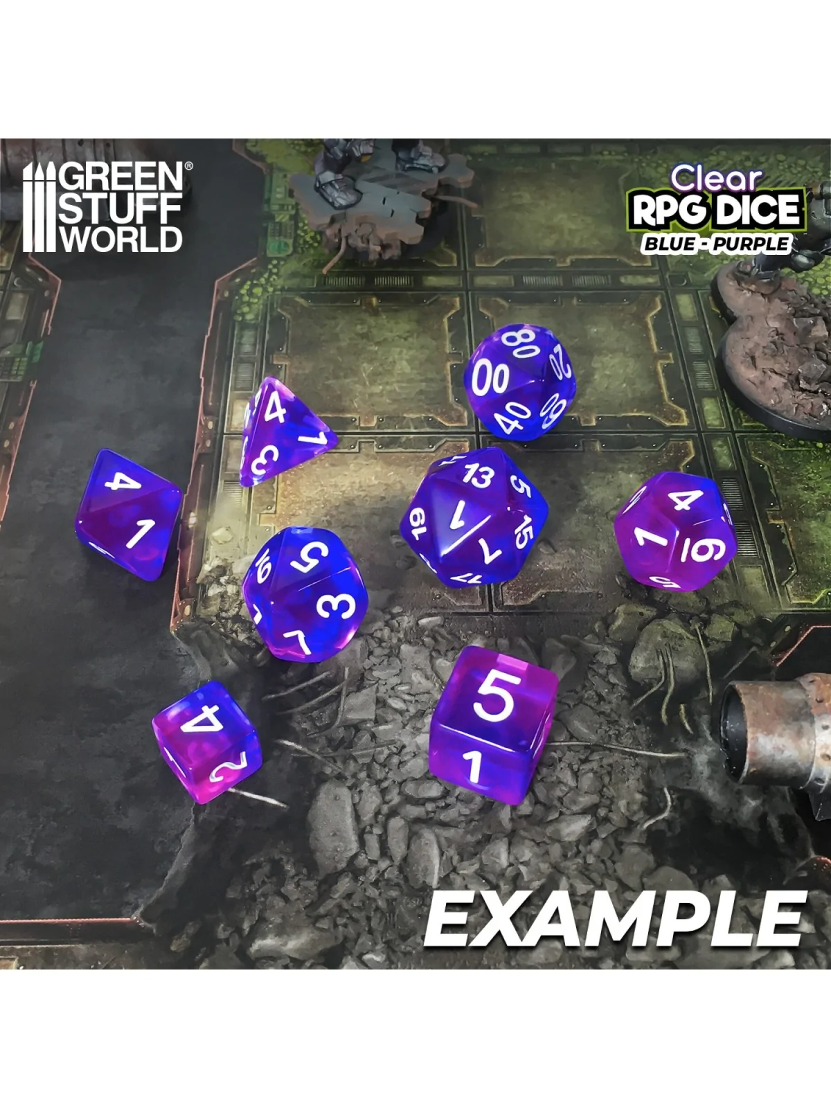 Compra 12 Dados D6 16mm: Azul/Lila Transparente de Green Stuff World a