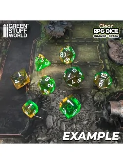 Compra 12 Dados D6 16mm: Naranja/Verde Transparente de Green Stuff Wor