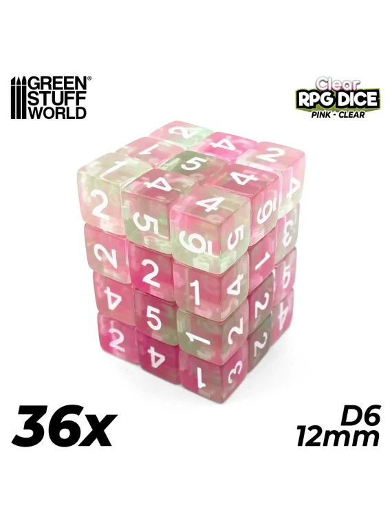 Compra 36 Dados D6 12mm: Rosa Claro de Green Stuff World al mejor prec