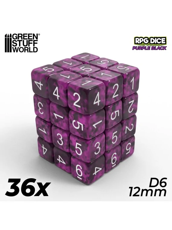 Compra 36 Dados D6 12mm: Violeta Negro de Green Stuff World al mejor p
