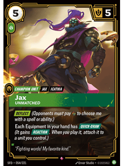 Jax, Unmatched (V.1 - Rare) de Riftbound en 02 - Spiritforged | La Cueva Roja
