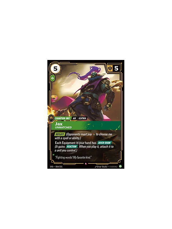 Compra Jax, Unmatched (V.1 - Rare) de Riftbound al mejor precio (0,20 