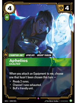 Aphelios, Exalted (V.1 - Rare) de Riftbound en 02 - Spiritforged | La Cueva Roja
