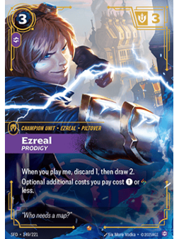 Ezreal, Prodigy (V.1 - Epic) de Riftbound en 02 - Spiritforged | La Cueva Roja