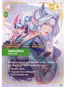 Aphelios, Exalted (V.2 - Showcase) de Riftbound en 02 - Spiritforged | La Cueva Roja