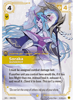 Soraka, Wanderer (V.2 - Showcase) de Riftbound en 02 - Spiritforged | La Cueva Roja