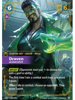 Draven, Audacious (V.2 - Showcase) de Riftbound en 02 - Spiritforged | La Cueva Roja