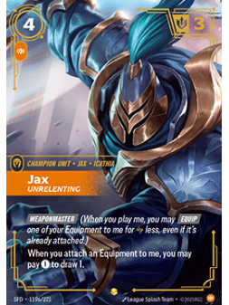 Jax, Unrelenting (V.2 - Showcase) de Riftbound en 02 - Spiritforged | La Cueva Roja