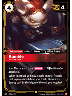 Rumble, Hotheaded (V.2 - Showcase) de Riftbound en 02 - Spiritforged | La Cueva Roja