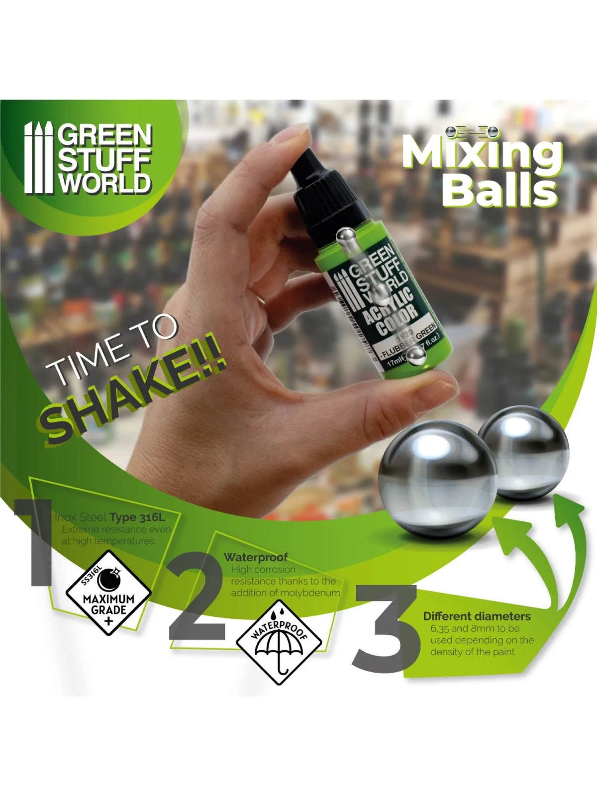 Compra Bolas Mezcladoras Pintura 6,35mm (Green Stuff World) de Green S