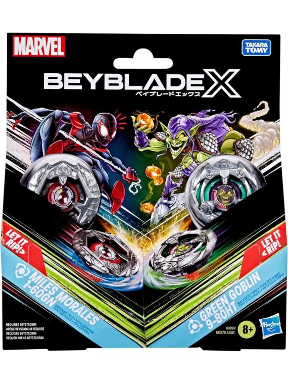 Beyblade X: Marvel Collab Miles Morales 1-60GN vs Green Goblin 9-80HT