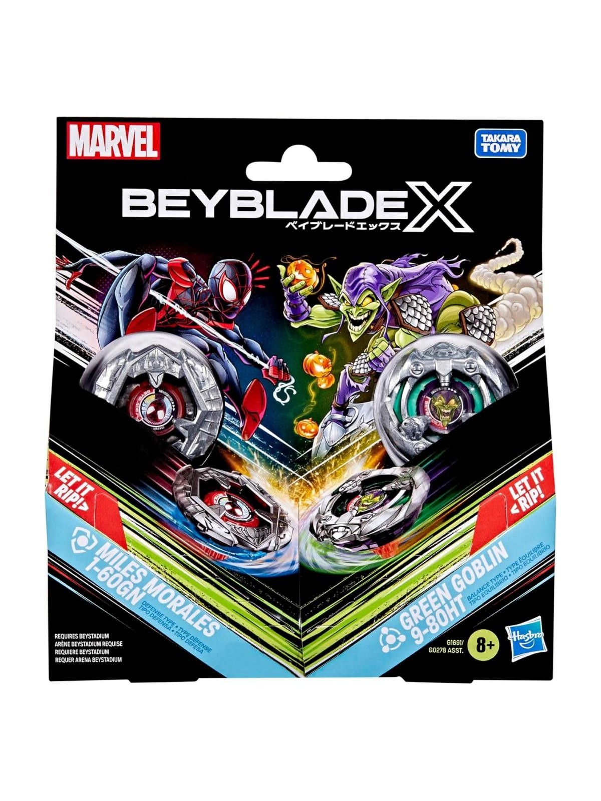 Beyblade X: Marvel Collab Miles Morales 1-60GN vs Green Goblin 9-80HT