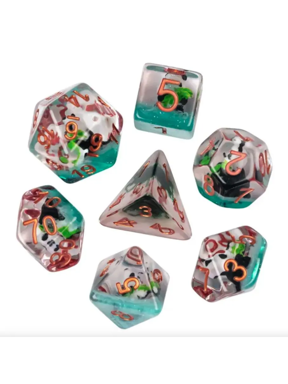 Juego de 7 Dados de Resina Gama Insert en Caja: Panda