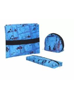 Set Portamanga + Estuche + Portamonedas Azul Megumi y Tsugumi
