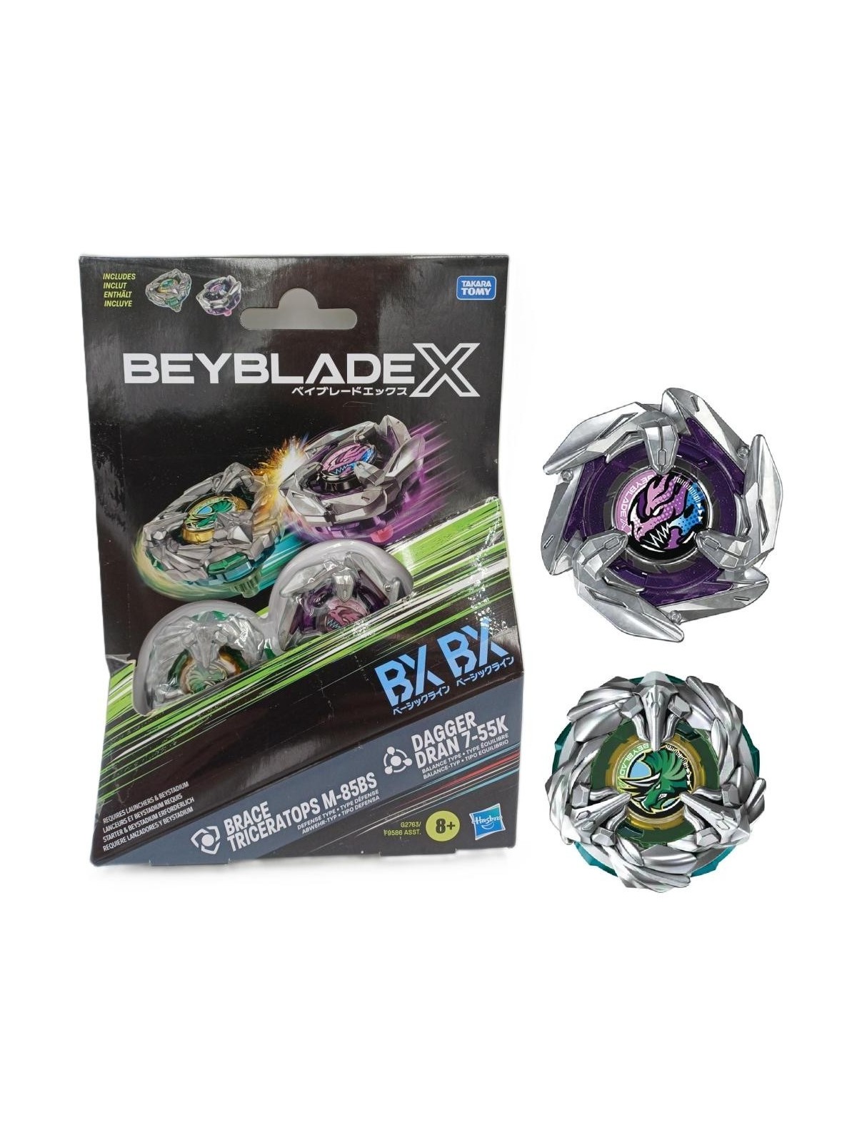 Beyblade X: Brace Triceratops M-85BS y Dagger Dran 7-55K